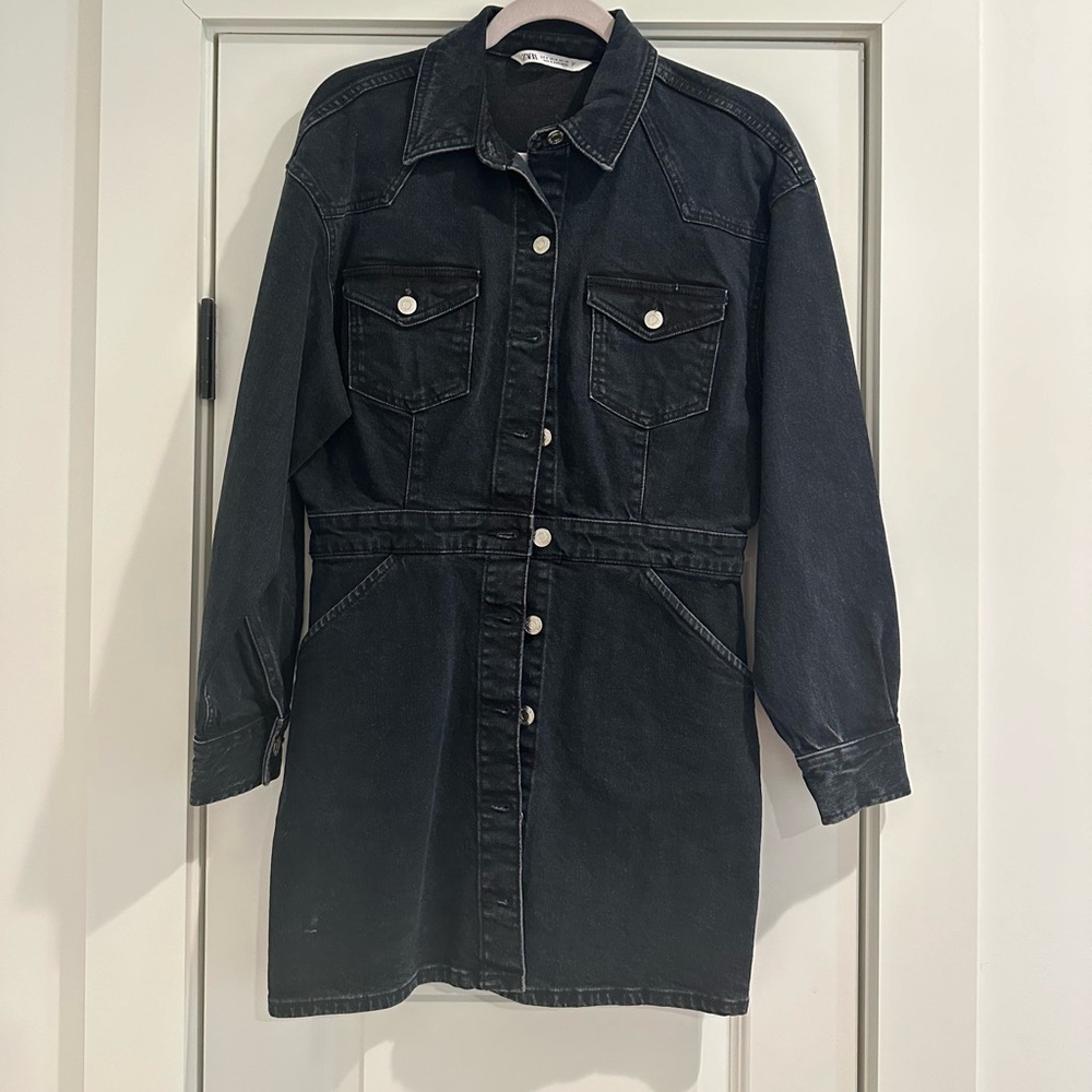 Zara Charcoal Denim Shirt Dress